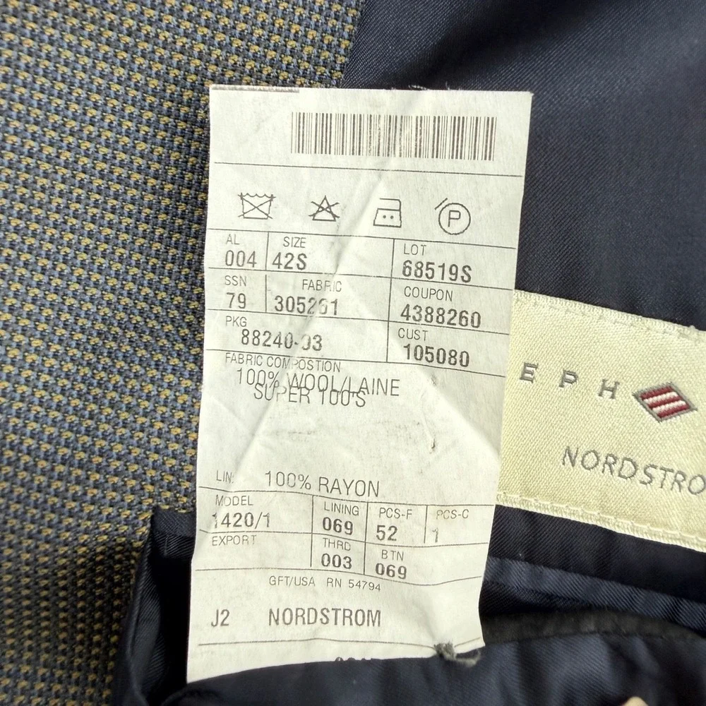 Joseph Abboud Nordstrom Mens 42S Blazer Grey Tan Super 100s Wool 3 Button Jacket
